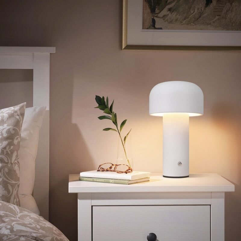 Led Nachttischlampe Tischlampe Kabellos - 2W Tischleuchte Akku Dimmbar Schreibtischlampe Aufladbar Weiß Pilzlampe Schlaf...