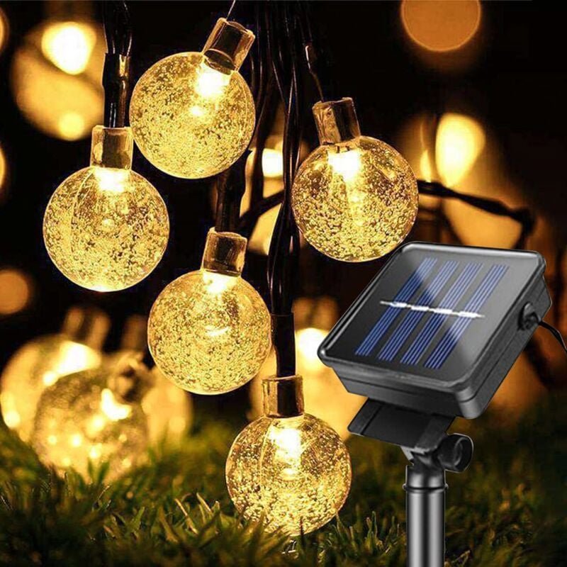 Solar-Lichterkette für den Außenbereich, 50 LED-Solar-Lichterkette, wasserdichte Glaskugeln, 8 Modi, Solar-Lichterkette ...