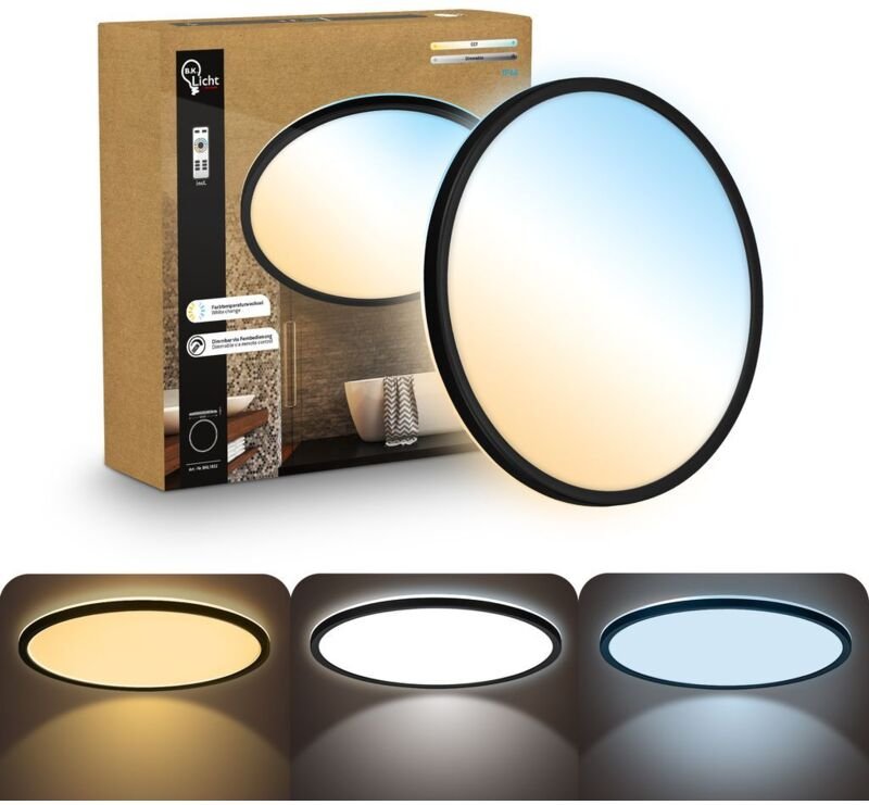 Thumbnail - B.K.Licht LED Panel Fernbedienung Ø42cm Rund 22W 3000lm 2700K-6500K Warmweiß bis Tageslichtweiß Dimmbar Schwarz - Decken...