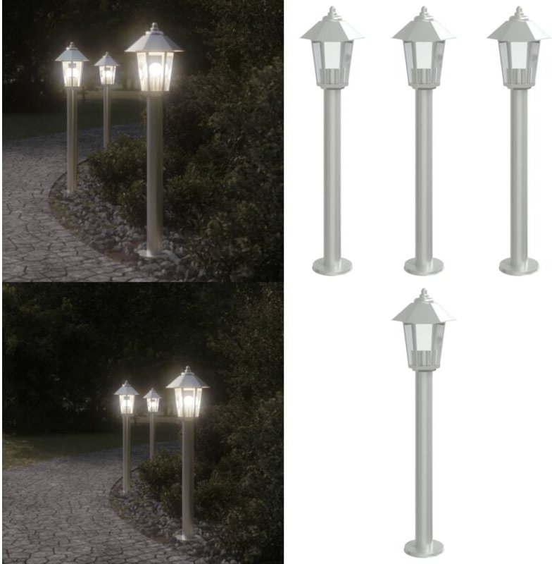 Wegeleuchten 3 Stk. Silbern 80 cm Edelstahl - Outdoor Beleuchtung - Gartenlampe - Edelstahl Lampe - led Stehlampe - Wett...