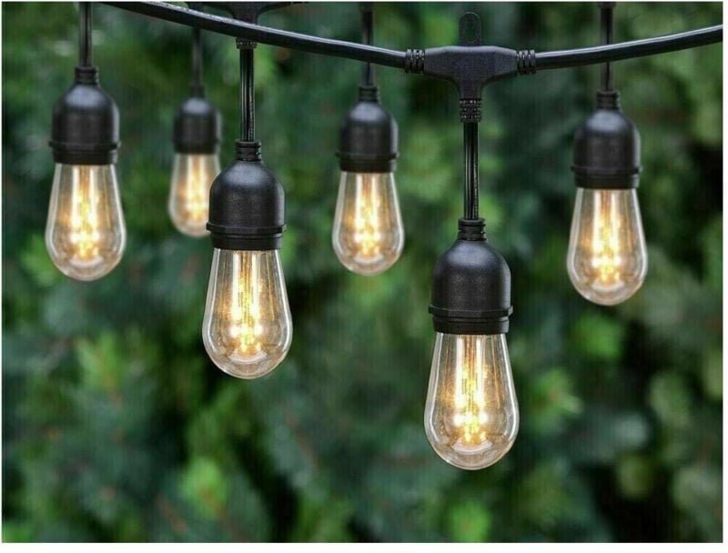 Thumbnail - Trade Shop Traesio - Trade Shop - modulare outdoor lichterkette 10 E27 lampen 10 meter kabel IP65 schwarz -