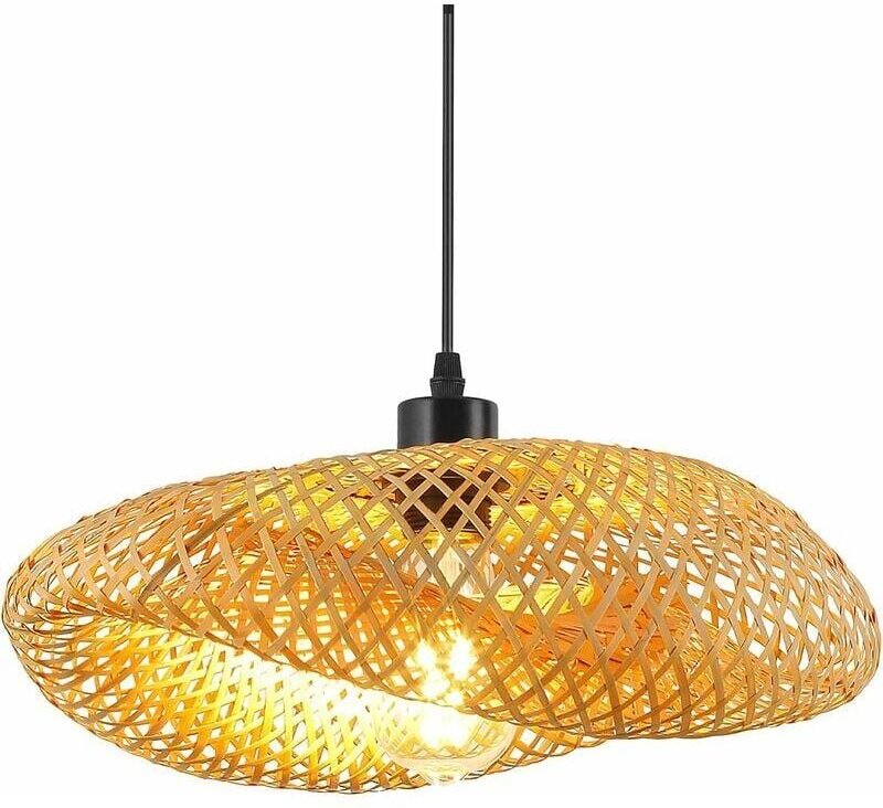 SNQ - Retro Deckenleuchte, Bambushut Rattan Pendelleuchte 40Cm Weben Deckenleuchte Badezimmer E27 Kreativität Deckenbele...