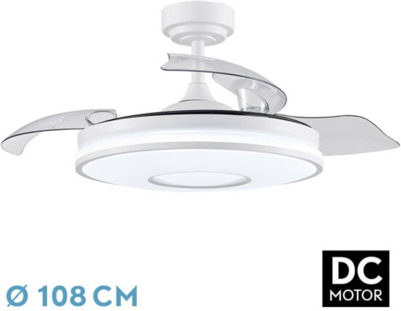 Fabrilamp Todolampara - Fan De Ceiling Light Led Dc Dani Blanco Folding Blades 108d 6 Speed Remote+timer+memory