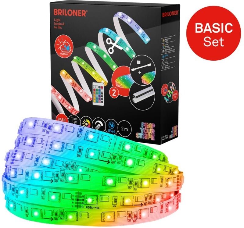 Briloner - Pimp Your Stripe Starterset led Strip 2m, IP44 Aussen, rgb+w, Fernbedienung