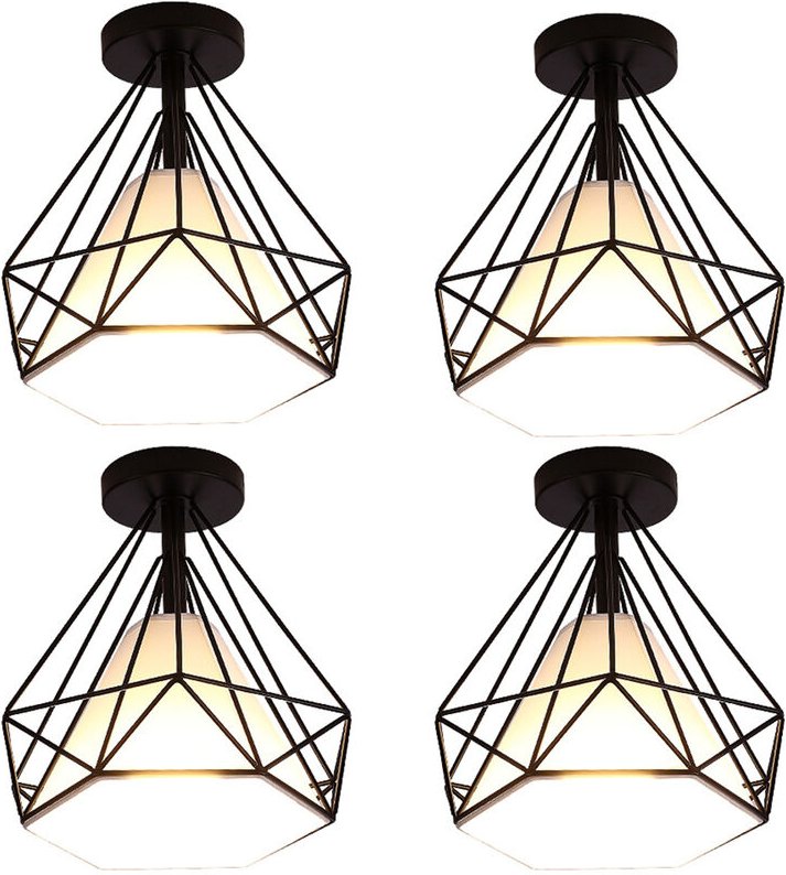 Axhup - Deckenleuchte Vintage Diamant Deckenlampe mit Käfig Semi-Flush Mount Licht E27 Lampenfassung für Esszimmer Schla...