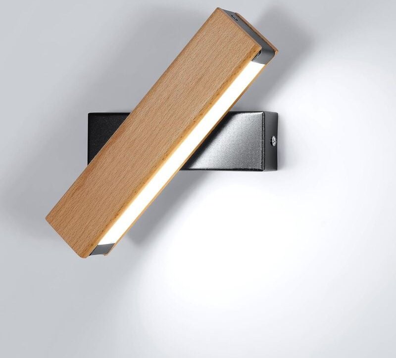 GOECO LED Wandleuchte Holz Rotierend Moderne Rechteck Wandlampe Kaltweiß 6000K 4.5W Für Schlafzimmer, Wohnzimmer, Flur, ...