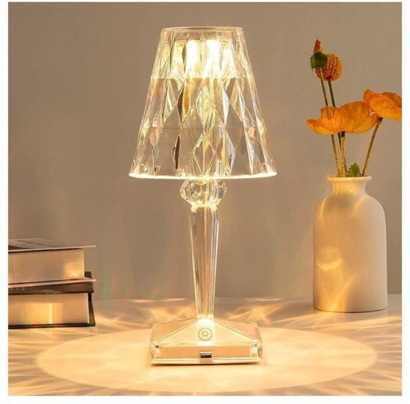 LED-Tischleuchte mit Kristallmuster, Diamantkristall-Tischleuchte, 3 Farbwechsel, Touch-Steuerung, mit USB-Kabel