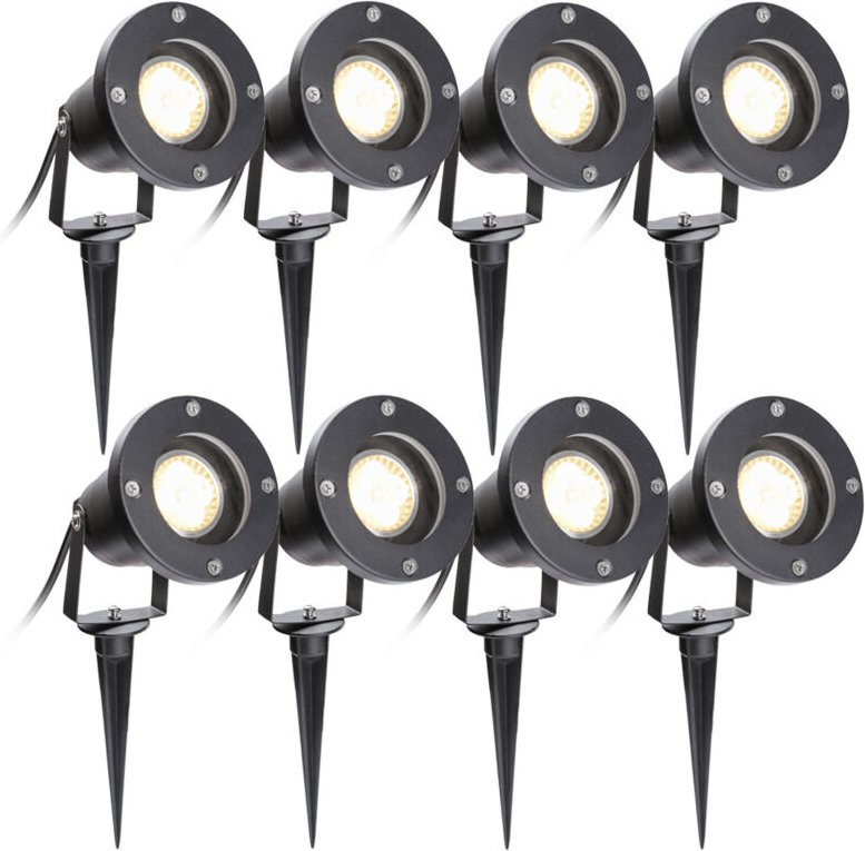 Wolketon Gartenleuchte Led Gartenstrahler Warmweiss 8er Pack LED Gartenbeleuchtung IP65 4W GU10 Mit Erdspiess Stecker Au...
