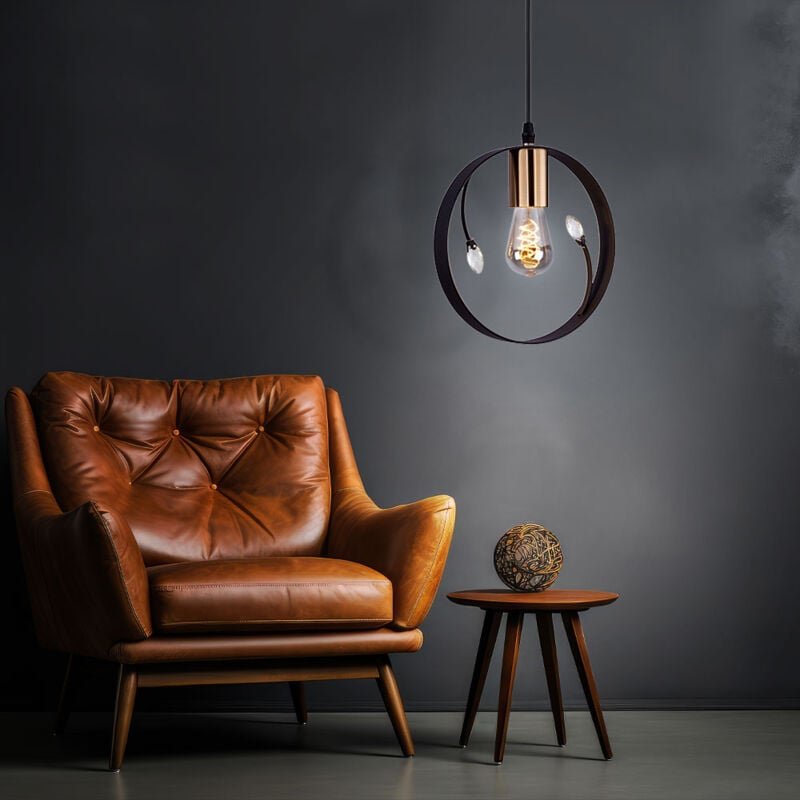 Vintage Decken Hänge Lampe Ring filament Pendel Leuchte schwarz im Set inkl. led Leuchtmittel