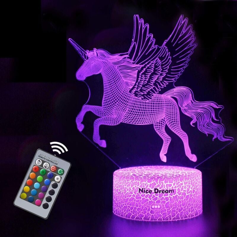 3D-Einhorn-Nachtlicht für Kinder, USB-LED-Nachtlicht für Mädchen, 16 wechselnde Farben mit Fernbedienung für Kinder und ...