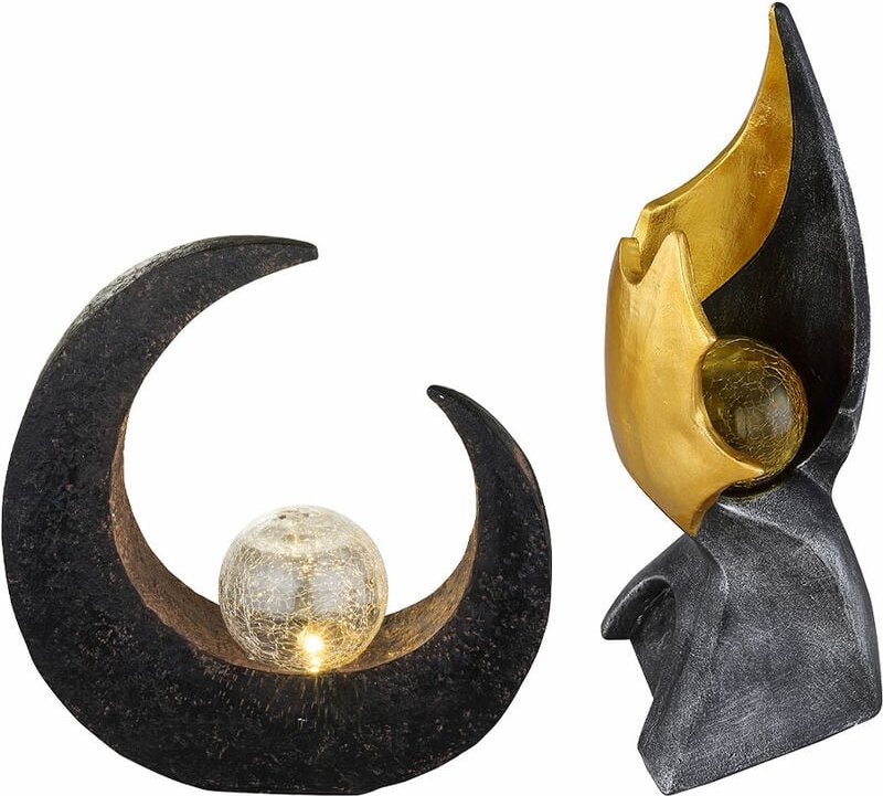 Led Solarleuchte Flamme Außenleuchte Flacker Effekt Solar Solarlampe Mond Gartenlampe, IP44, Crackle Glaskugel, 2er Set