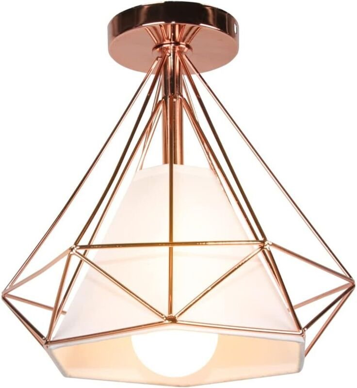 Deckenleuchte Industrielle Retro Deckenlampe aus Eisen Lampenschirm in Diamant Käfig E27 25cm für Flur Küche Wohnzimmer ...