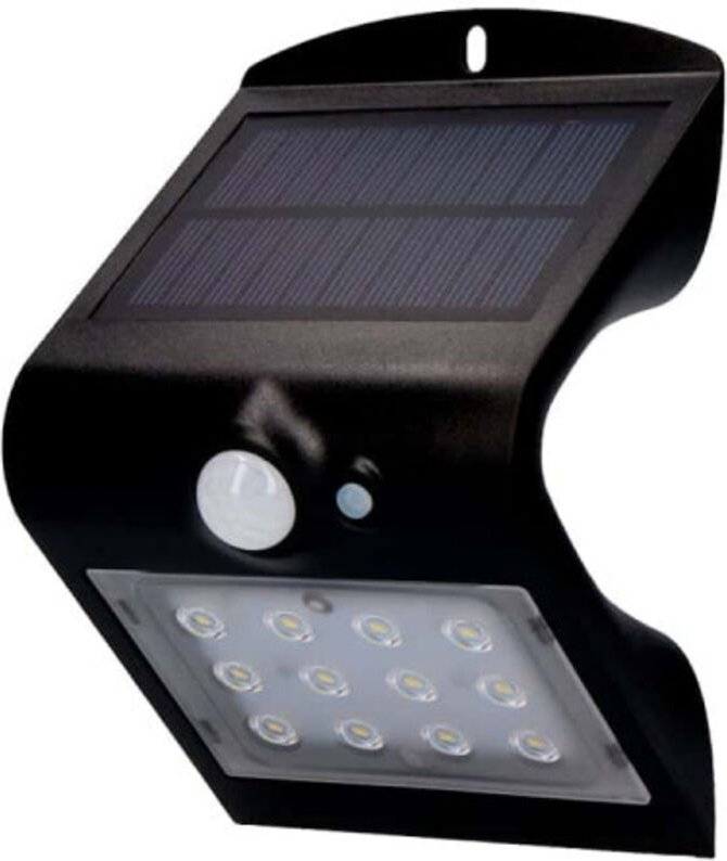 Solarwandleuchte 1,5 W 220 lm wiederaufladbarer Anwesenheitssensor 2 6 m Farbe Schwarz 9,6 x 7,3 x 14 cm EDM