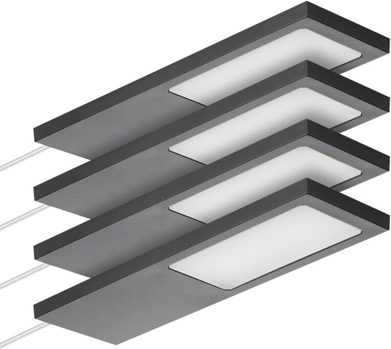 SOTECH LED-Möbelleuchte GIULIA II ohne Sensor schwarz, 4000K neutralweiß inkl. Trafo & Verteiler, 4er Set