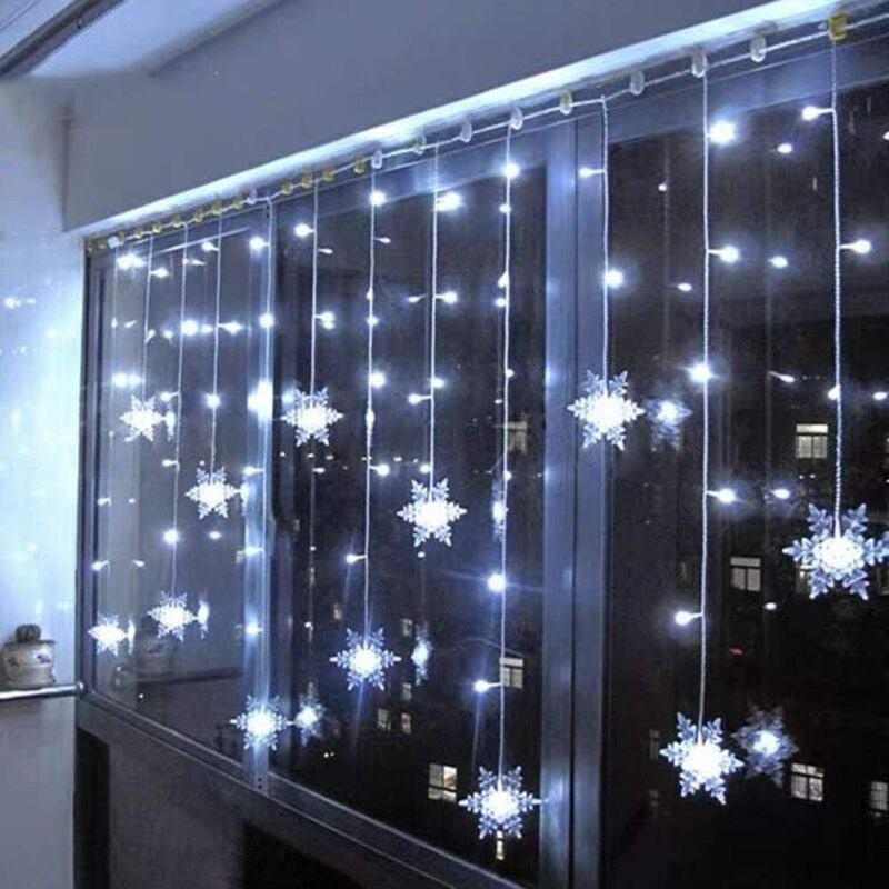 Schneeflocken-Lichtervorhang, 3,5 m, Lichterkette, 96 LEDs, 8 Beleuchtungsmodi, Fensterdekoration, Weihnachten, Hochzeit...