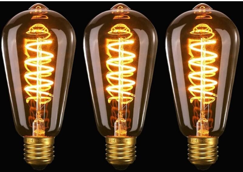 Ugreat - Rabatt, 3er-Pack dimmbare Vintage-Edison-LED-Glühbirne, 3 w, Spirale, flexibles LED-Filament, E27, LED-Glühlamp...