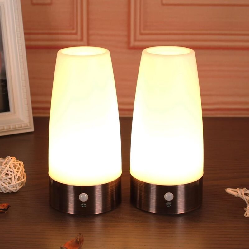 Set mit 2 kabellosen LED-Nachttischlampen mit PIR-Bewegungsmelder, 3 Modi, batteriebetrieben (Batterien nicht enthalten)...