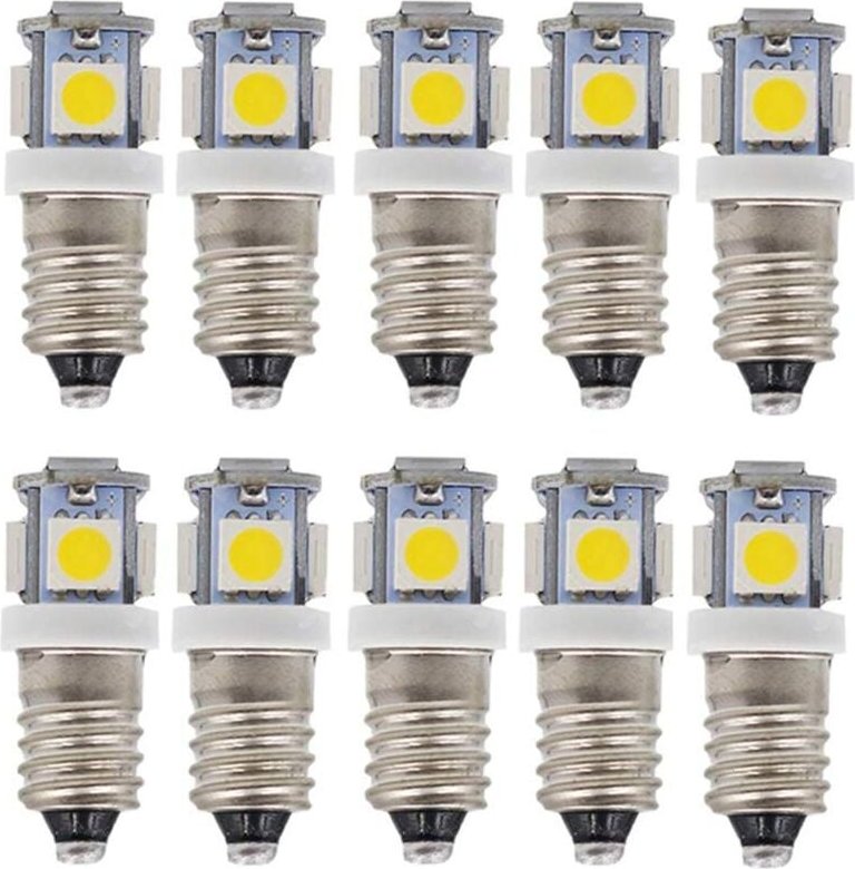 E10 AC-LED-Lampen – 10 Stück 6 v, 5 LED-Lampen – E10 Miniatur-Schraube, 50 lm (ac 6 v) npterbl