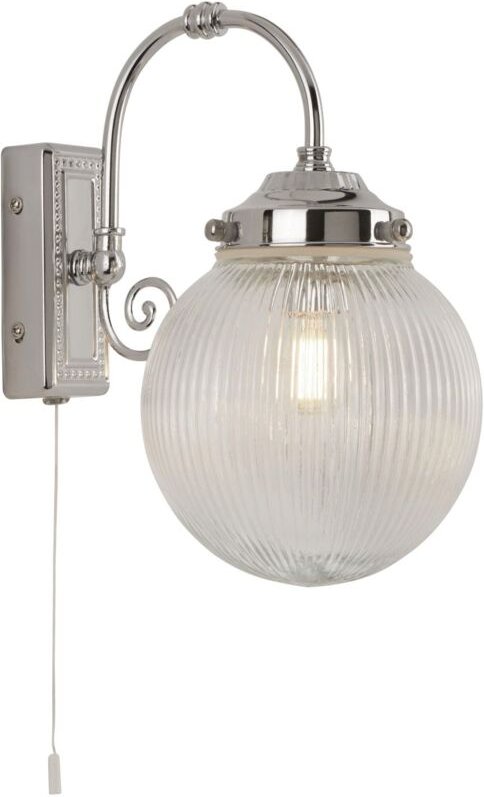 Licht-erlebnisse - Spiegelleuchte Metall Glas E14 IP44 27 cm hoch mit Schalter Chrom Weiß Kugel Schirm Jugendstil