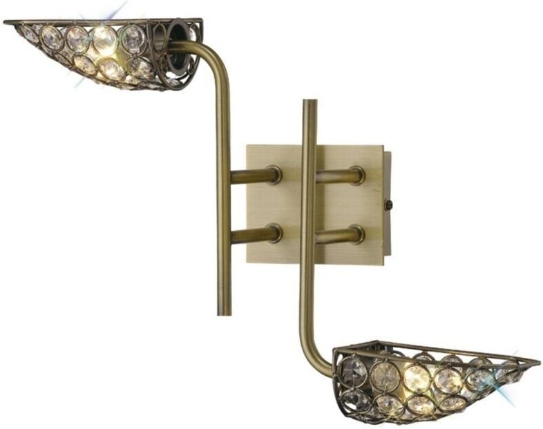Inspired Diyas - Ashton - Wandleuchte 2 Licht Antik Messing, Kristall