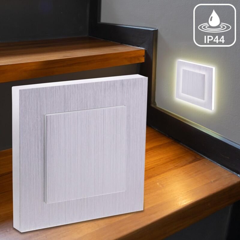 LED Treppenleuchte IP44 eckig Alu-gebürstet - Lichtfarbe: CCT 1,5W - Lichtaustritt: Doppio