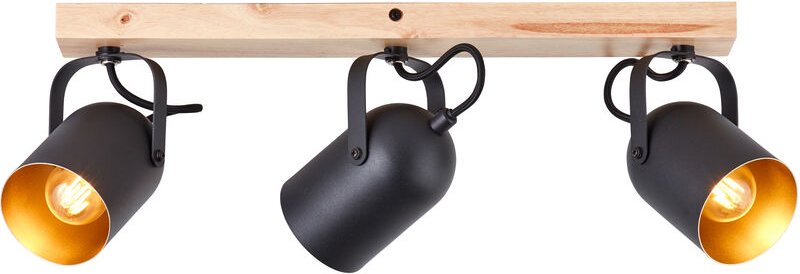 Brilliant - Tronte Spotbalken 3flg gold/schwarz/holz, Metall/Holz, 3x D45, E14, 28 w