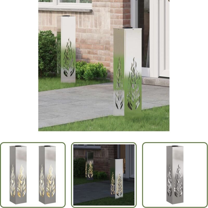 vidaXL Gartenbeleuchtung - Solar LED Weg Licht 2 pcs Silber Edelstahl