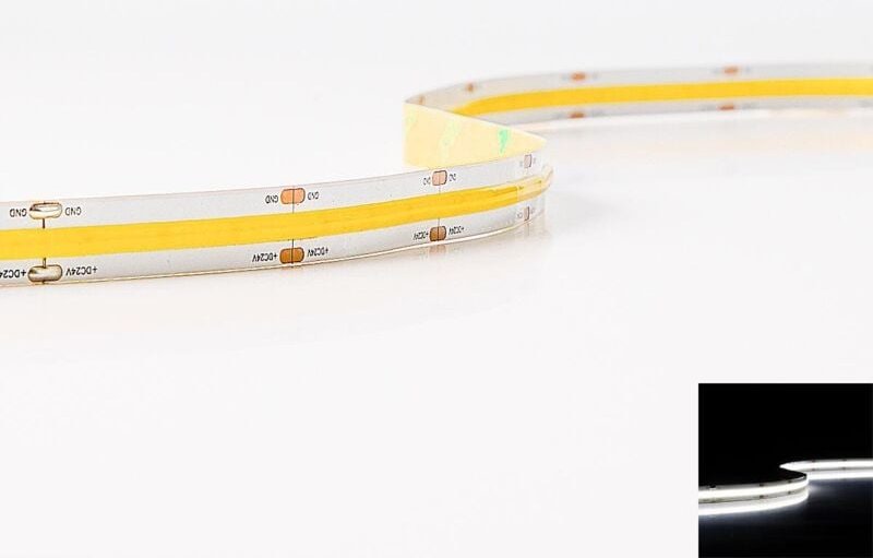 COB 24V CRI90 LED Streifen 5M 12W/m 504LED/m 10mm - Lichtfarbe: Kaltweiß 6500K - Schutzart: IP20