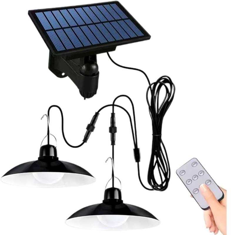 Solar-Pendelleuchte für Gartenhaus, Pavillon, mit Fernbedienung, wasserdicht (Doppelbeleuchtung)
