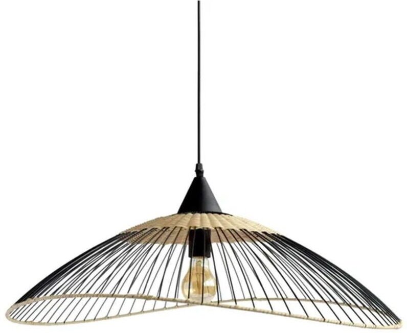 Rattan-Pendelleuchte in Schwarz/Naturfarbe D.65 cm SEYNAVE