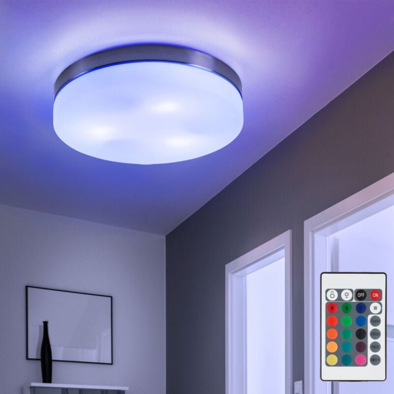 Deckenleuchte 3-Flammig Wohnzimmerlampe Decke Glas weiß Deckenlampe Metall, Fernbedienung dimmbar, 3x rgb led 4,8W 470Lm...