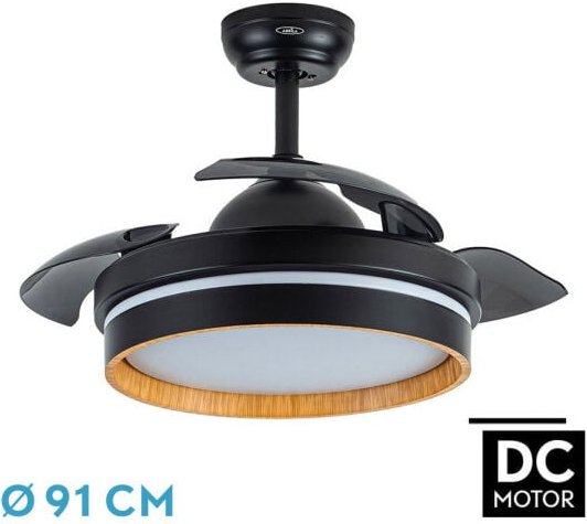 Lüfter Dc Nalon 48w Schwarz/Dunkelholz 3-stufig 91d 4800lm 3000-4500-6000k Fernbedienung+Speicher+Timer - Fabrilamp