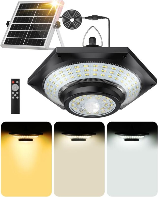 Solarleuchte für drinnen und draußen mit 228 LEDs, 5 Bewegungserkennungsmodi, 3 Farbtemperaturen, für Gehweg, Garten, Pe...