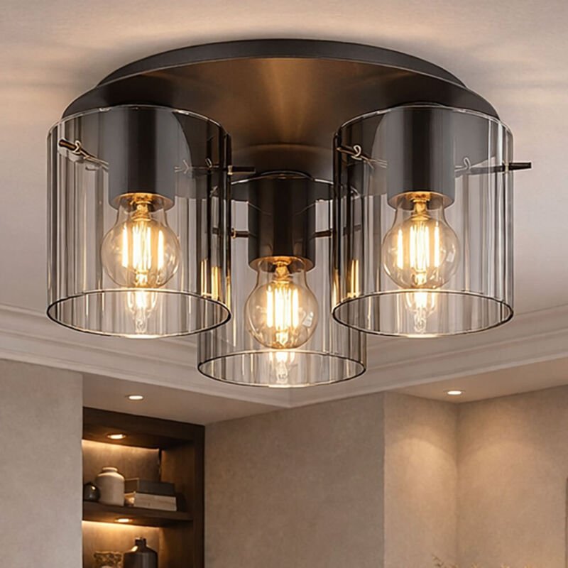 LED Deckenleuchte Deckenlampe Esstischleuchte Wohnzimmerlampe 3 Flammig Rauchglas, Metall grau, 3x 7W, 3x 806lm, warmwei...