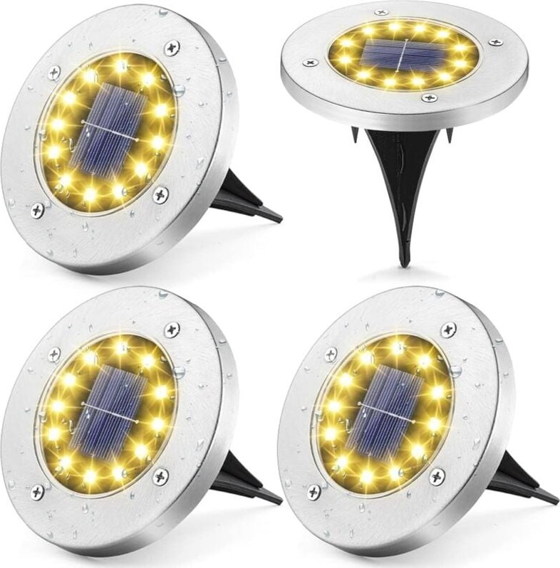 Thumbnail - Solarleuchten für den Außenbereich, 4 Stück 12 LEDs Solar-Bodenleuchten, dekoratives Licht IP65 wasserdichte Solar-Wegel...