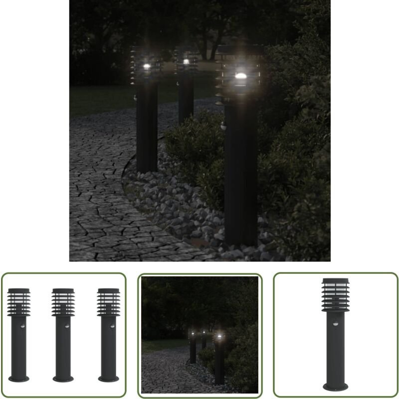 Wegeleuchten mit Bewegungsmelder 3 Stk. Schwarz 60 cm Edelstahl - Outdoor-Beleuchtung - Gartenlampe - LED-Lampe - Bewegu...