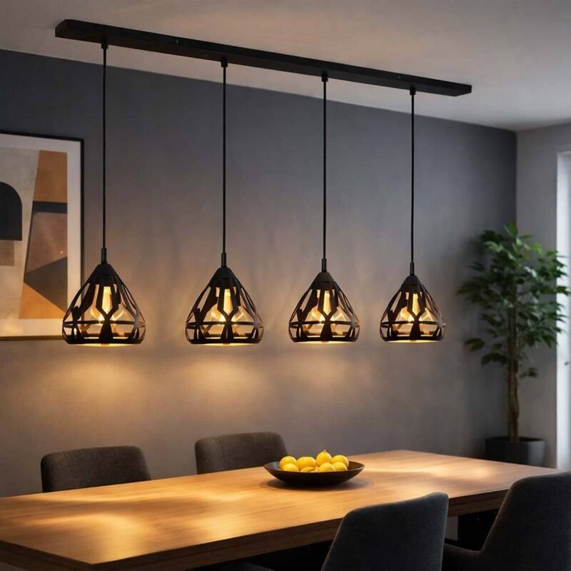 LED Hängelampe Pendelleuchte Esstischlampe 4 flammig Retro Wohnzimmerleuchte schwarz verstellbar, Metall, 4x 7W 806lm wa...