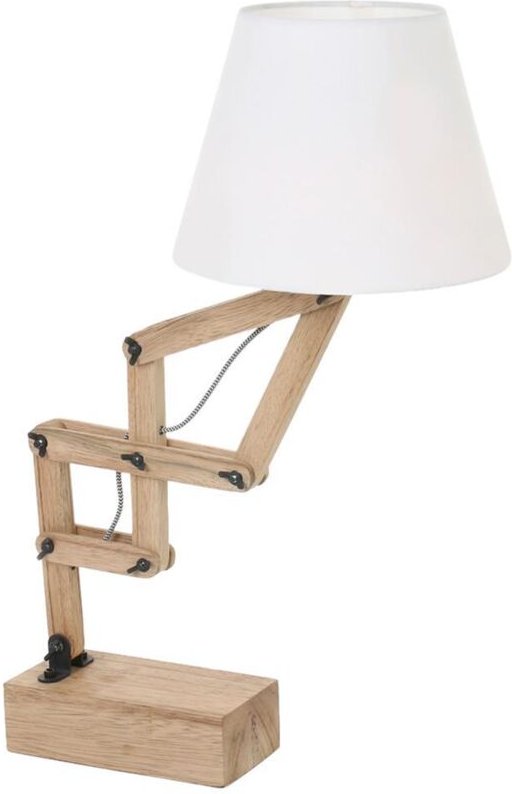 Tischlampe Holzleuchte weiß Beistelllampe Landhaus Nachttischleuchte Rustikal, bewegliche Gelenke Leselampe Textilschirm...