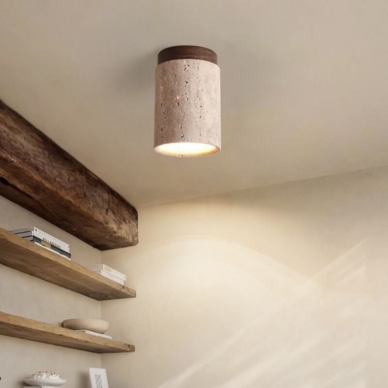 E27 Vintage Deckenleuchte Industrial Pendelleuchte Holz Travertin Hängelampe für Korridor Balkon Speisesaal Ø 11CM - 1Pc...