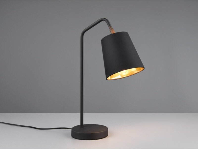 Thumbnail - Reality Leuchten - Tischleuchte buddy Spot schwenkbar, Metall & Stoffschirm Schwarz/Gold, Höhe 45cm