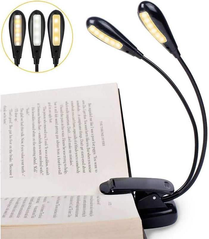 Wiederaufladbare Leselampe mit 14 LEDs, Klemmleuchte, Schreibtischlampe, 3 Helligkeitsstufen