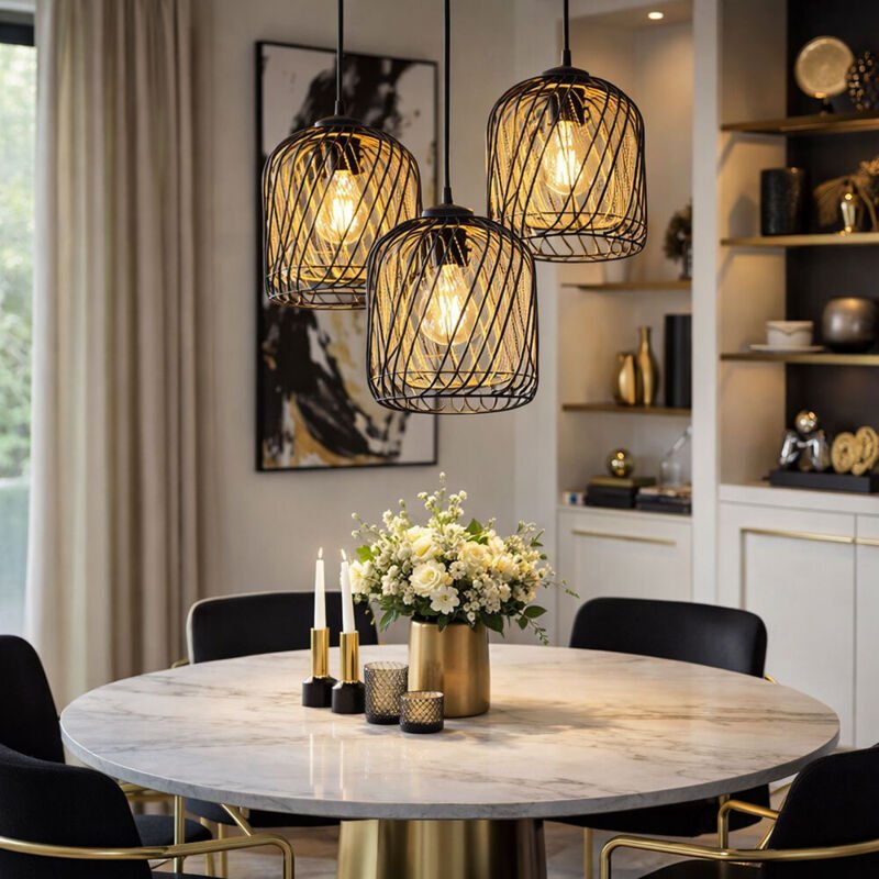 Pendelleuchte Esszimmerlampe Hängeleuchte Metall Schwarz Gold 3-Flammig d 40 cm