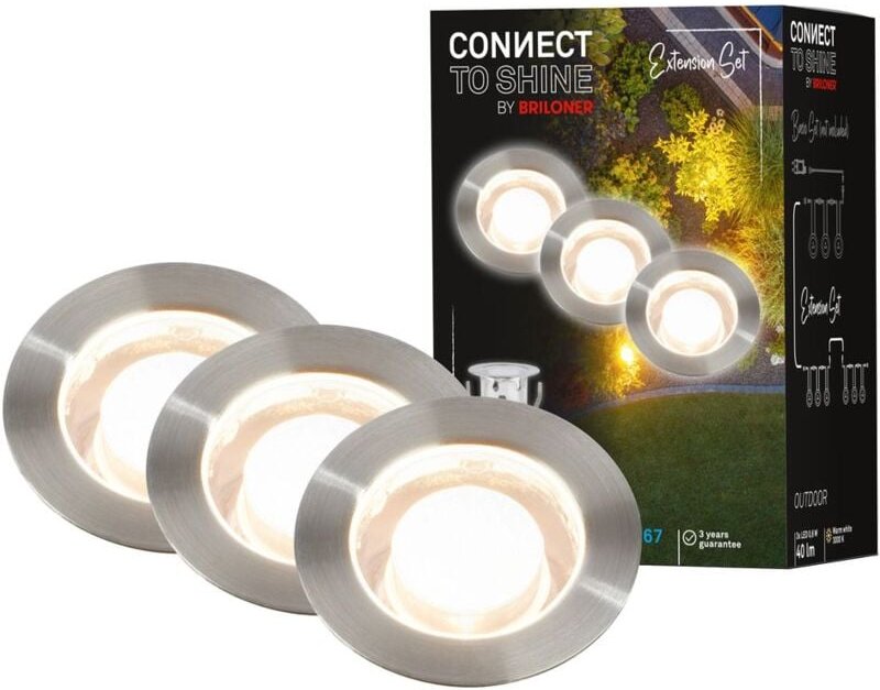 Briloner - connect to shine Erweiterungsset Padouk mit 3er Set led Bodeneinbaustrahler, IP67