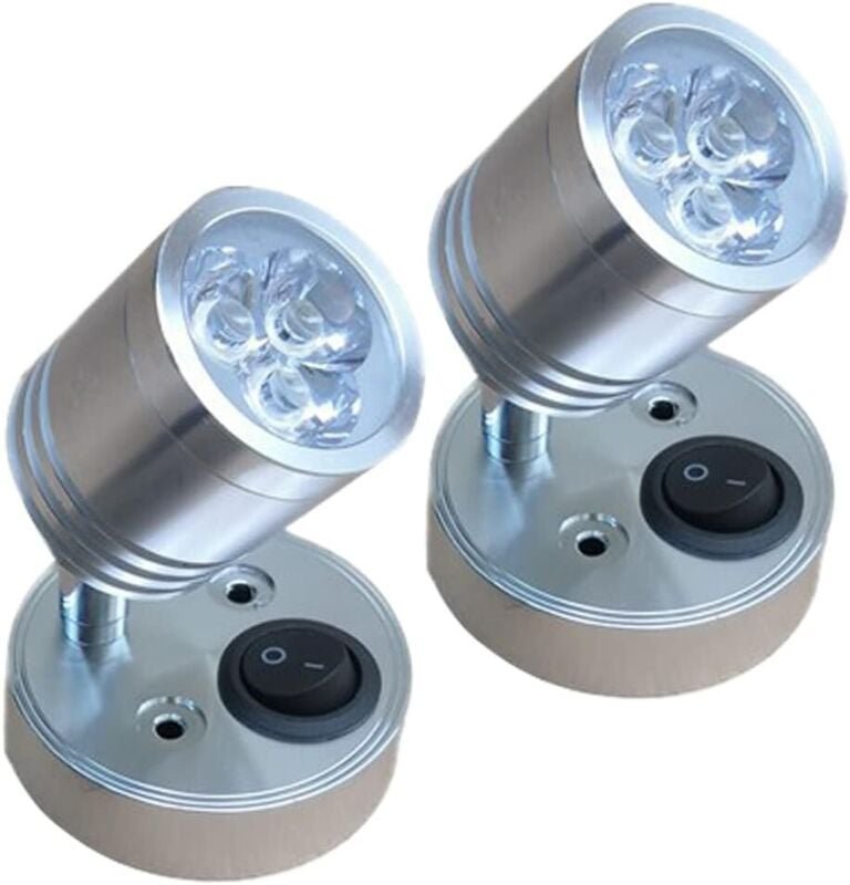 2 Stück 12 V LED-Spot-Leselicht, Wandlampe, Nachttischlampe, verstellbarer Schalter, Wohnmobil, Wohnwagen, zylindrisch, ...