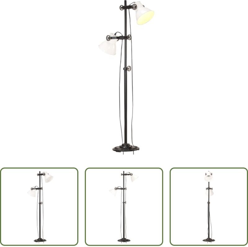 Industriedesign - Stehlampe 2-flammig Weiß E27 Gusseisen