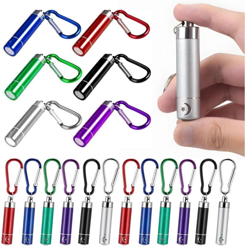 12 Mini-LED-Taschenlampen aus Aluminium mit Schlüsselanhänger, tragbare Taschenlampe für Kinder, Geschenk für Kindergebu...