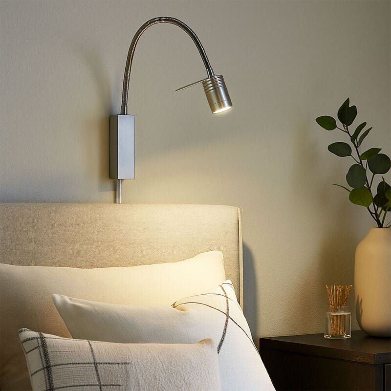 Thumbnail - Wandleuchte nickel matt Bettleuchte Schlafzimmerlampe LED Leseleuchte flexibel Schwanenhals Wandlampe, 4,5W 530lm warmwe...