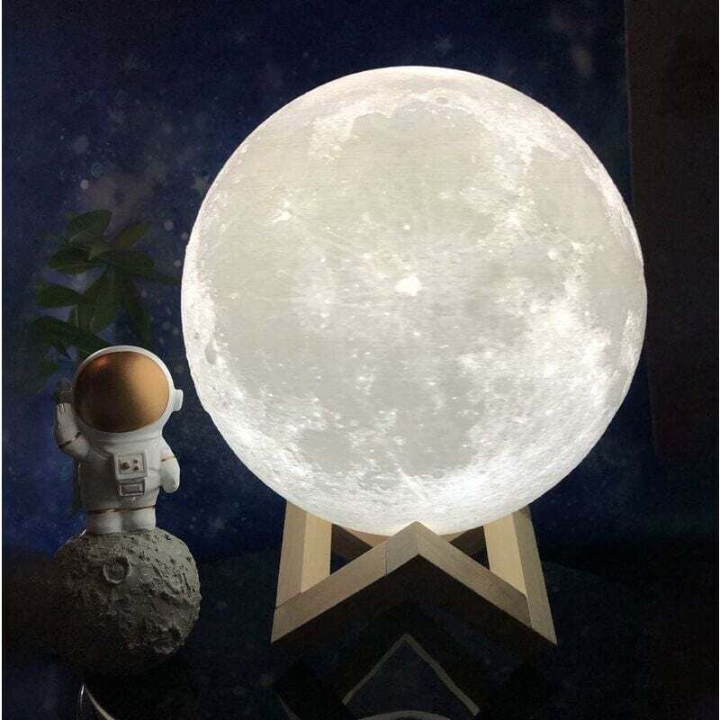 3D-Mond-Nachttischlampe, Standardgröße, Mond-Nachtlicht, 3 LED-Farben, mit Holzständer, Fernbedienung/Touch-Steuerung un...