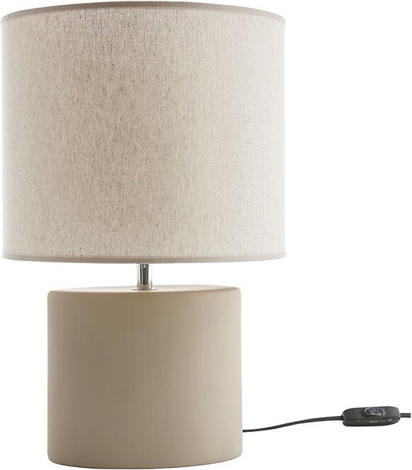 Tischleuchte Keramik taupefarben mit Lampenschirm aus naturfarbenem Leinen TIGA