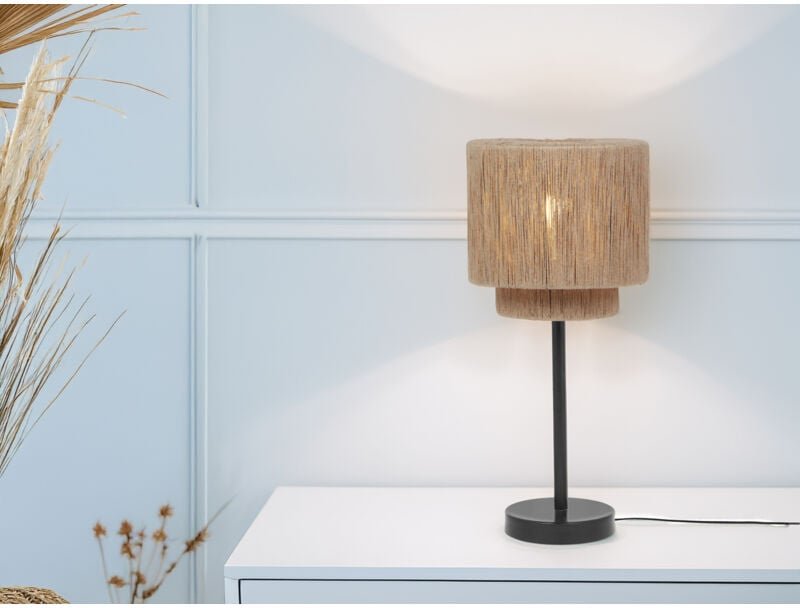 Große LED Tischleuchte aus Jute Natur im Boho Stil, Höhe 45cm